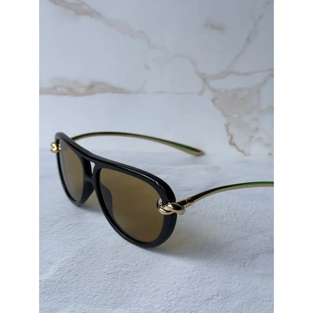NEW Bottega Veneta BV1418S Black Aviator Sunglasses $760